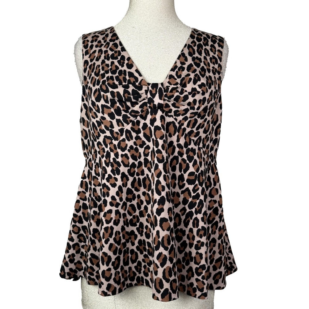 Kate Spade New York Blouse Womens 12 Brown Leopard Sleeveless Peplum Top NEW